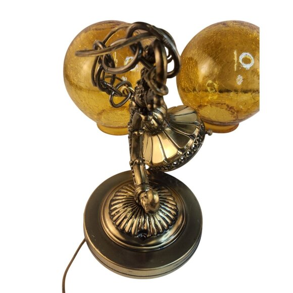 Brass & Amber Crackle Glass Vintage Wall Sconce Lighting Pair With Ornate Detail - Picture 14 of 16